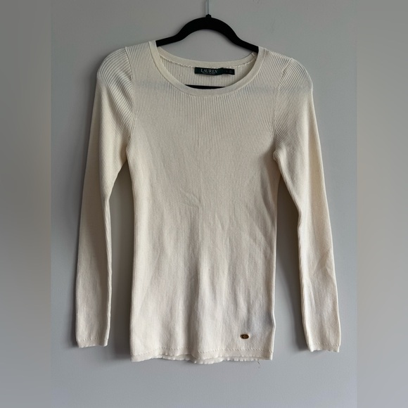Ralph Lauren Tops - Lauren Ralph Lauren Cream Ivory Soft Cotton Blend Fitted Ribbed Long Sleeve Top